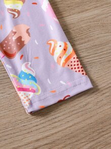 SHEIN 小女童冰淇淋印花緊身打底褲 - 紫色 - 查看 6