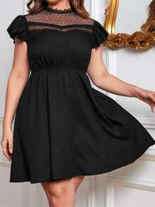 SHEIN Privé Vestido de malla en contraste de manga mariposa - Negro - Ver 6