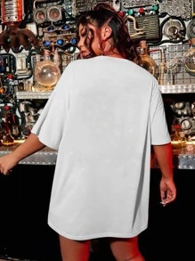 Flirla 大碼字母圖案落肩T恤 - 白色 - 查看 3