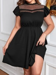 SHEIN Privé Vestido de malla en contraste de manga mariposa - Negro - Ver 7