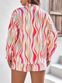SHEIN LUNE Plus Allover Print Shirt & Shorts - Multicolor - View 2