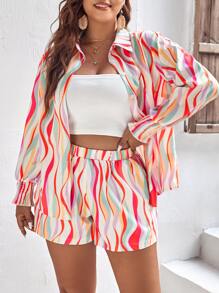 SHEIN LUNE Plus Allover Print Shirt & Shorts - Multicolor - View 4