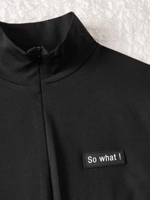 SHEIN EZwear Summer Outfit Letter Patched Zip Up Black Unitard Romper