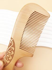 1pc Wooden Hair Comb Wide Tooth Comb For Thick Curly Wavy Long Hair, Detangling For Wet And Dry Anti Static All Types Hair, Cutting Hairdressing Comb, Hair Brush For Women And Men - Brown - View 4