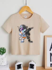 SHEIN Toddler Boys Astronaut Print Tee - Apricot - View 1