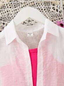 SHEIN 小女童素色吊帶上衣和騎行褲和前排扣襯衫