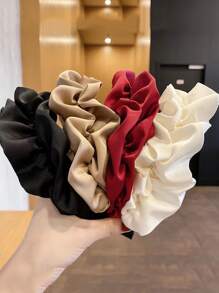 4 piezas Diademas casuales sólidas con pliegues para mujeres, Diademas, Aros para el cabello, Accesorios para el cabello, Diademas para maquillaje, Accesorios para la cabeza - Multicolor - Ver 3
