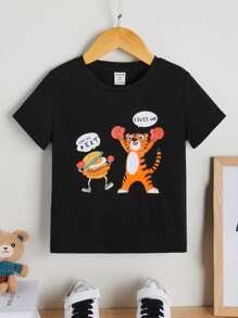 SHEIN 小男童卡通和字母圖案T恤