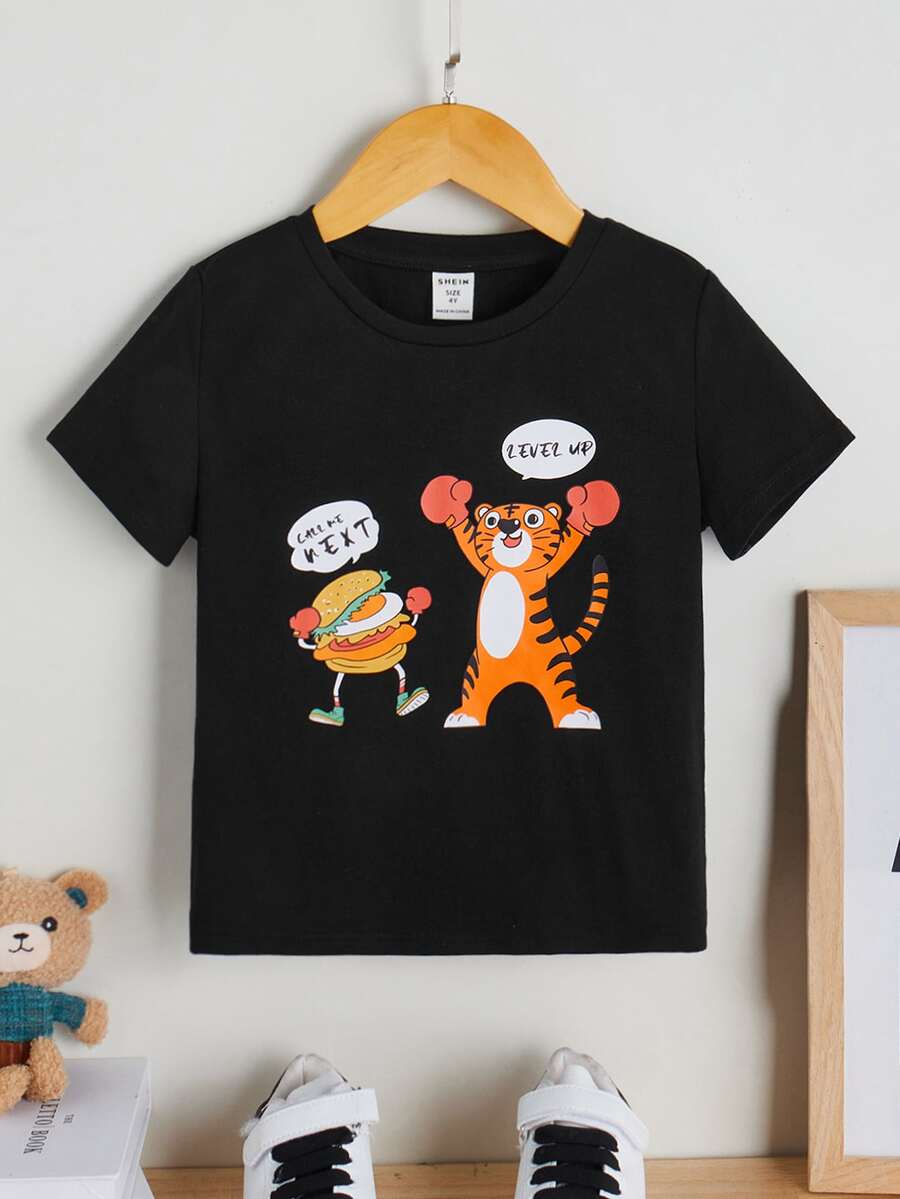 SHEIN 小男童卡通和字母圖案T恤