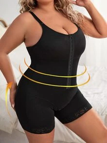 Plus Hook And Eye Front Shapewear Unitard - Black - View 4