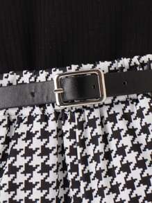 SHEIN 小女童不對稱領上衣和千鳥格印花短褲 - 黑與白 - 查看 3