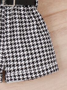 SHEIN 小女童不對稱領上衣和千鳥格印花短褲 - 黑與白 - 查看 5