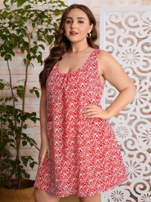 EMERY ROSE Vestido de verano con estampado floral ditsy en talla grande con bolsillo lateral - Rojo y blanco - Ver 6