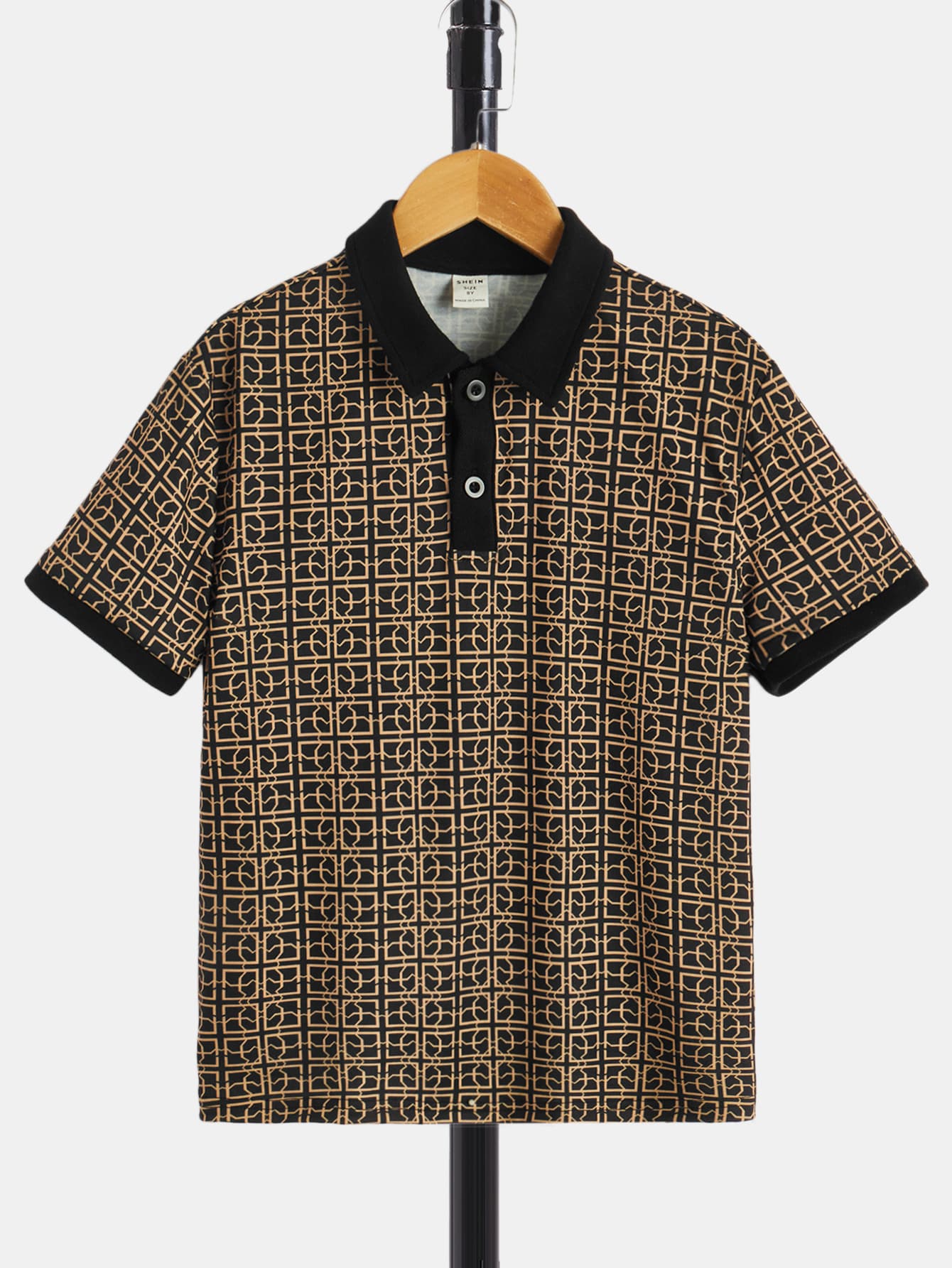 SHEIN 男孩滿版印花拼接邊POLO衫 - 彩色 - 查看 1