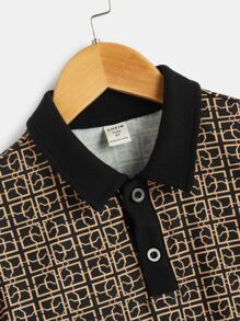 SHEIN 男孩滿版印花拼接邊POLO衫 - 彩色 - 查看 3