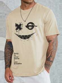 Manfinity EMRG Men Plus Slogan & Cartoon Graphic Tee - Khaki - View 1