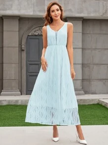 Solid Lace A-line Bridesmaid Dress - Mint Blue - View 1