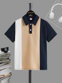 SHEIN Boys Colour Block Polo Shirt - Multicolor - View 1