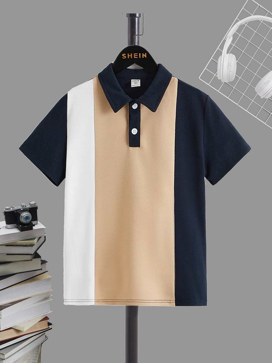 SHEIN Boys Colour Block Polo Shirt - Multicolor - View 1