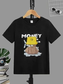 SHEIN 男孩卡通和字母圖案T恤