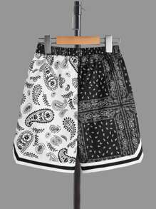 SHEIN 兒童男孩派樣印花條紋邊短褲