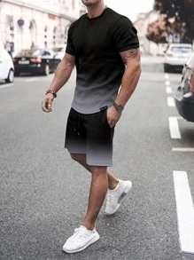 Manfinity Homme Men Plus Ombre Tee & Drawstring Waist Shorts - Black - View 1
