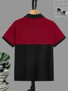 SHEIN Tween男孩休閒刺繡拼湊對比色落肩半扣釦披肩針織polo衫 - 彩色 - 查看 2