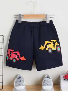 SHEIN Toddler Boys Car Print Shorts - Navy Blue - View 1