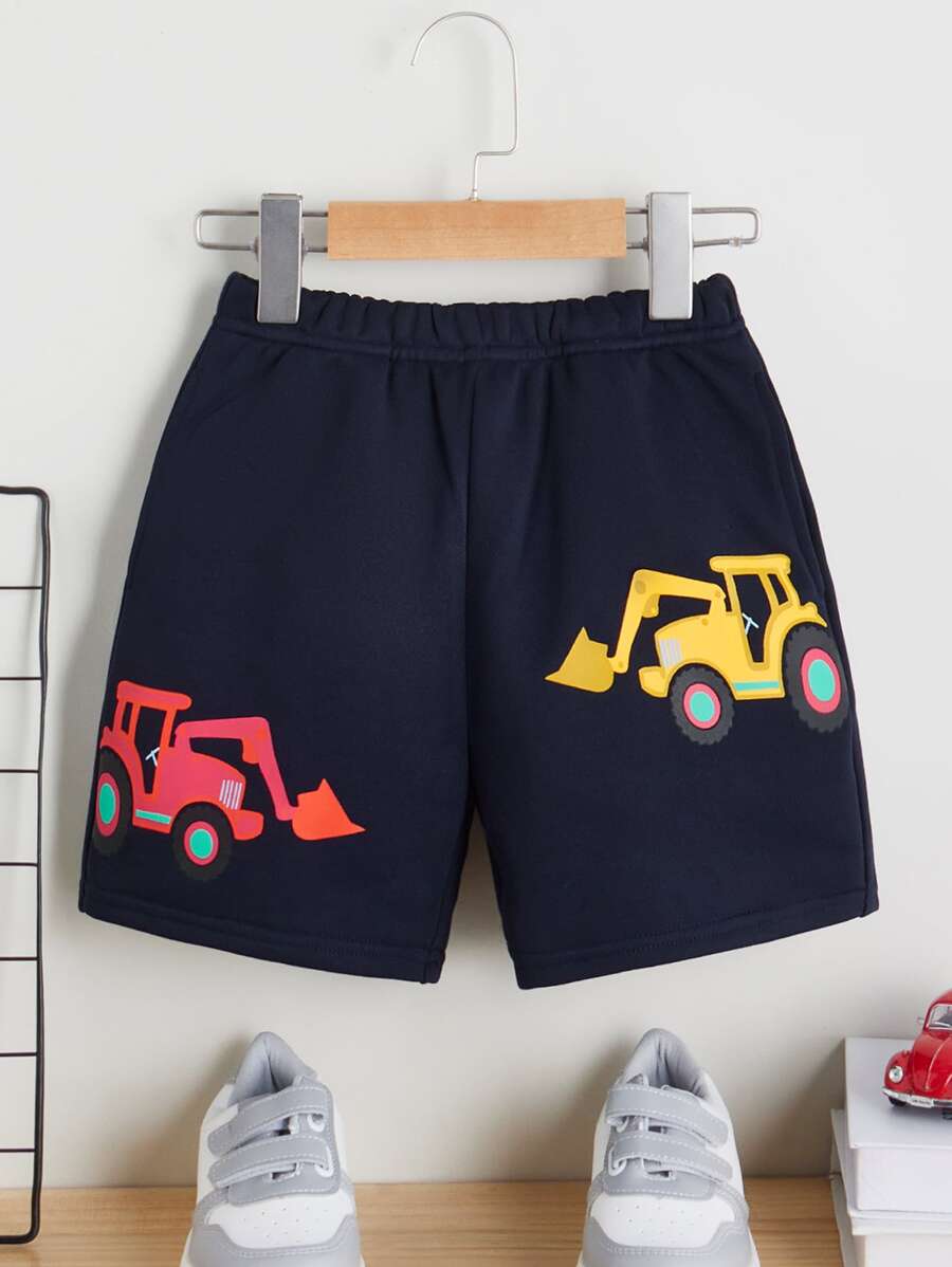 SHEIN Toddler Boys Car Print Shorts - Navy Blue - View 1
