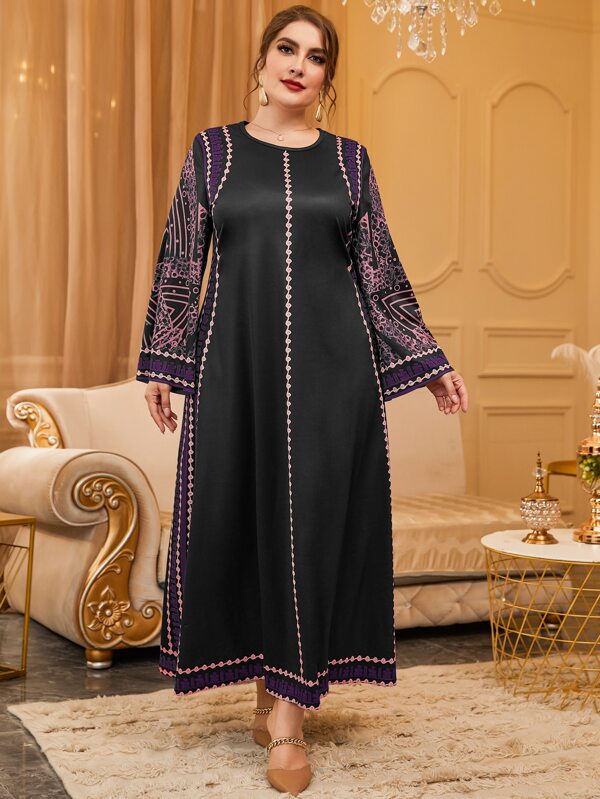 Al Najma Vestido/túnica larga con estampado geométrico para mujer talla grande