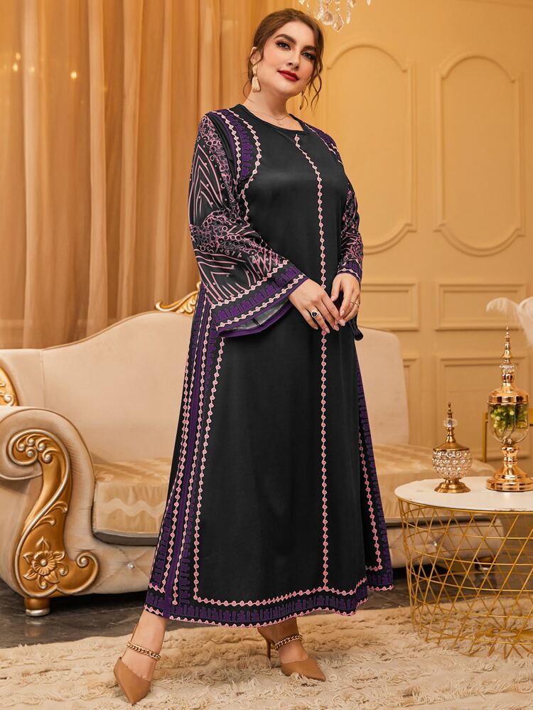 Plus Geo Print Tunic Dress Maxi Women Outfit