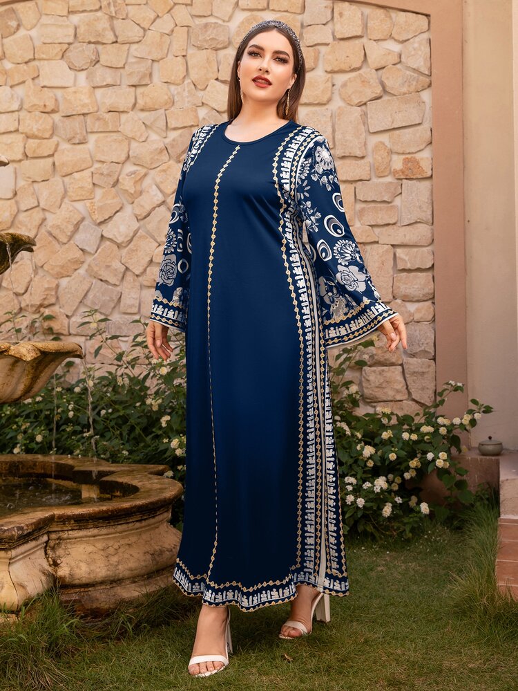 Modelyn Đầm Plus Size Hình học Bộ lạc Khiêm tốn - Nhiều màu - Xem 3