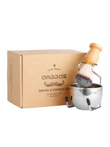 Men Shaving Beard Brush Set & Holder Set, 3pcs Wooden Handle Synthetic Hair Shaving Brush Stand Bowl Kit For Man Wet Shave - Brown - View 2