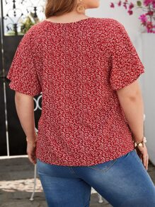 SHEIN Clasi 夏季全植物印花蝴蝶袖衬衫 - 紅白色 - 查看 2