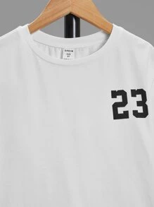 SHEIN Cậu bé Tween Đồ họa Chữ cái Áo thun & Eo dây rút Quần short - màu đen - Xem 3