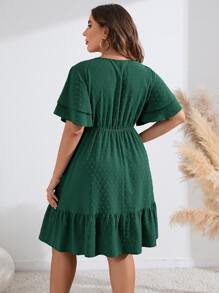SHEIN LUNE Plus Swiss Dot Ruffle Hem Dress - Dark Green - View 2