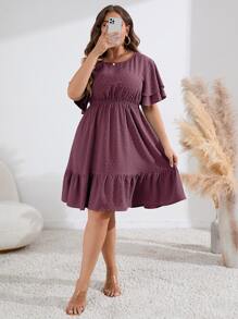 SHEIN LUNE Vestido De Verano De Talla Grande Con Mangas Y Dobladillo Con Volantes Y Color Solido