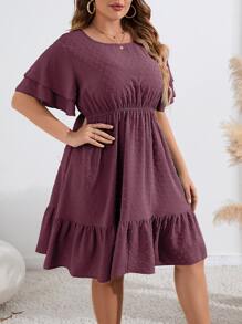 SHEIN LUNE Vestido De Verano De Talla Grande Con Mangas Y Dobladillo Con Volantes Y Color Solido