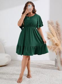 SHEIN LUNE Plus Swiss Dot Ruffle Hem Dress - Dark Green - View 4