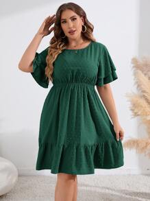 SHEIN LUNE Plus Swiss Dot Ruffle Hem Dress - Dark Green - View 6