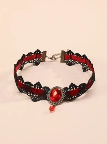 1入組皇冠和水鑽裝飾蕾絲頸鏈翻領項鍊適合女士