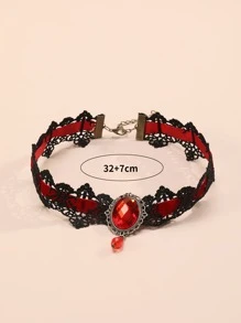 1入組皇冠和水鑽裝飾蕾絲頸鏈翻領項鍊適合女士