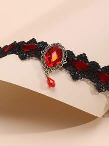 1入組皇冠和水鑽裝飾蕾絲頸鏈翻領項鍊適合女士