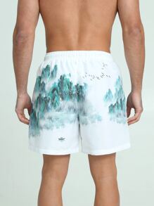 Surfspeed Hombres Shorts de natación con estampado de paisaje de cintura con cordón - Multicolor - Ver 2