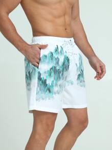 Surfspeed Hombres Shorts de natación con estampado de paisaje de cintura con cordón - Multicolor - Ver 3