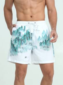 Surfspeed Hombres Shorts de natación con estampado de paisaje de cintura con cordón - Multicolor - Ver 4