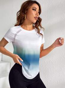 Cheerettes 渐变色插肩袖弧形下摆运动T恤女式健身衬衫 - 彩色 - 查看 3