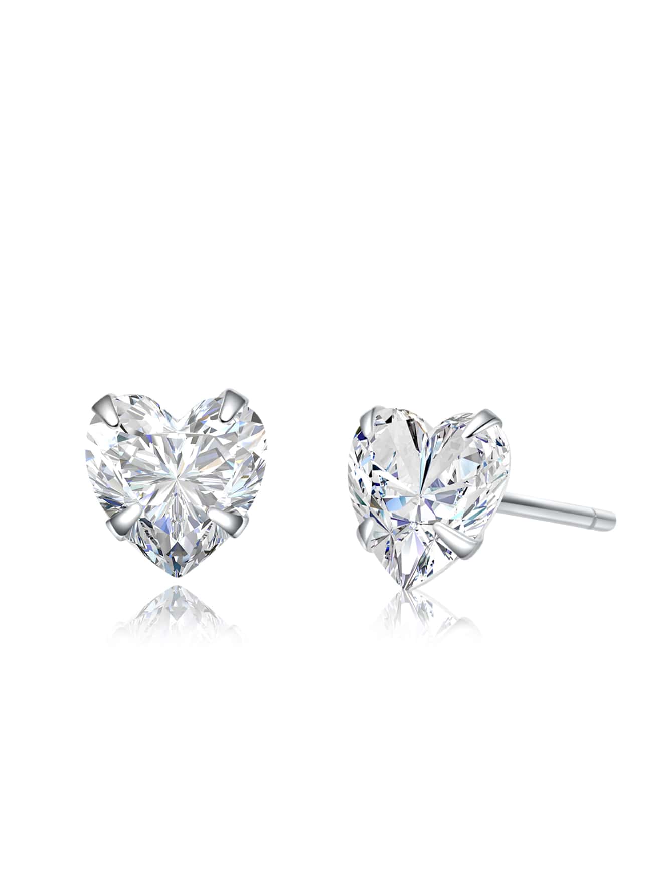 Bông tai bạc hình trái tim đính đá Cubic Zirconia - Bạc - Xem 1