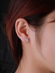 Bông tai bạc hình trái tim đính đá Cubic Zirconia - Bạc - Xem 2