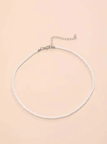 極簡串珠項鏈 - 白色 - 查看 2